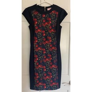 TED BAKER London Cherry Bodycon Dress Size1 (US size 4) Sew in Love Zip Back C28